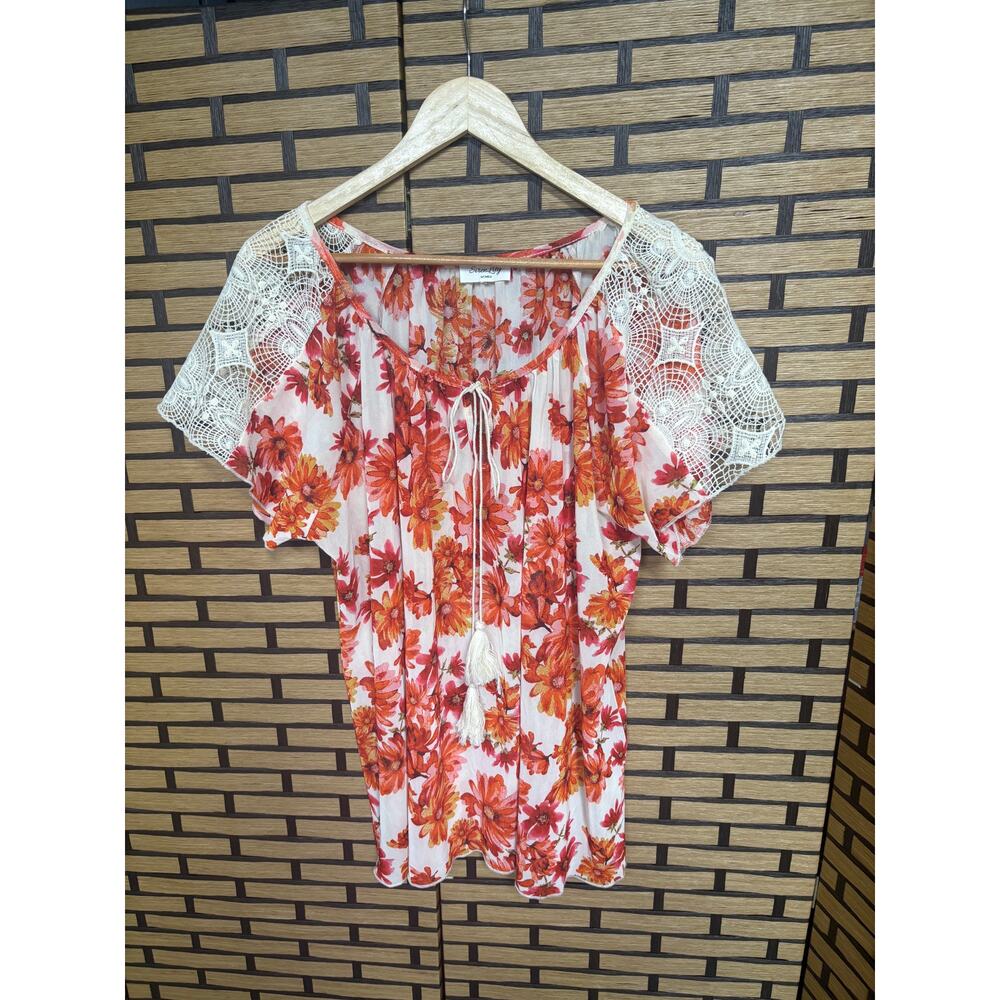 Siren Lily White Floral Mesh Top Size 2X